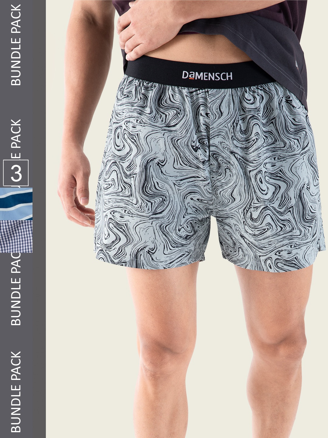 

DAMENSCH Men Pack of 3 Printed Ultra-Light Cotton Regular Fit Inner Boxer, Grey