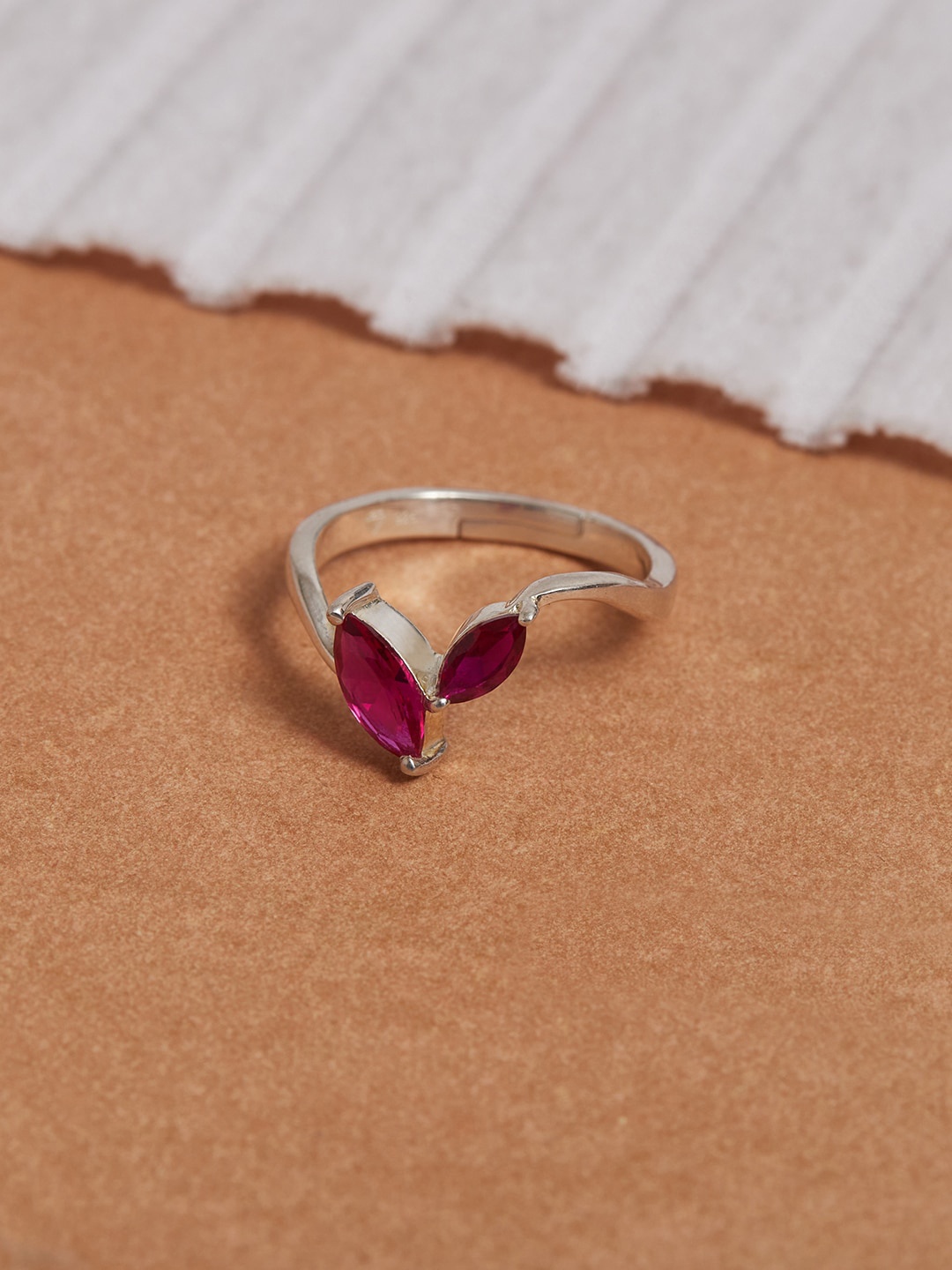 

Studio Voylla Silver-Plated Red CZ-Studded Finger Ring