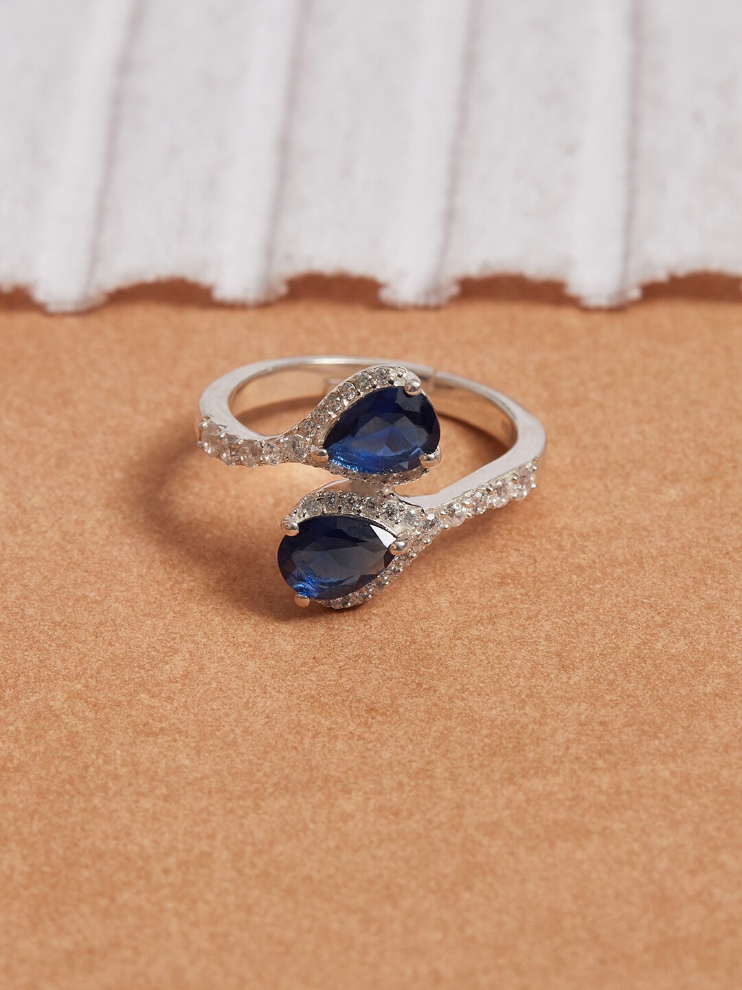 

Studio Voylla 925 Sterling Silver Blue CZ-Studded Adjustable Finger Ring