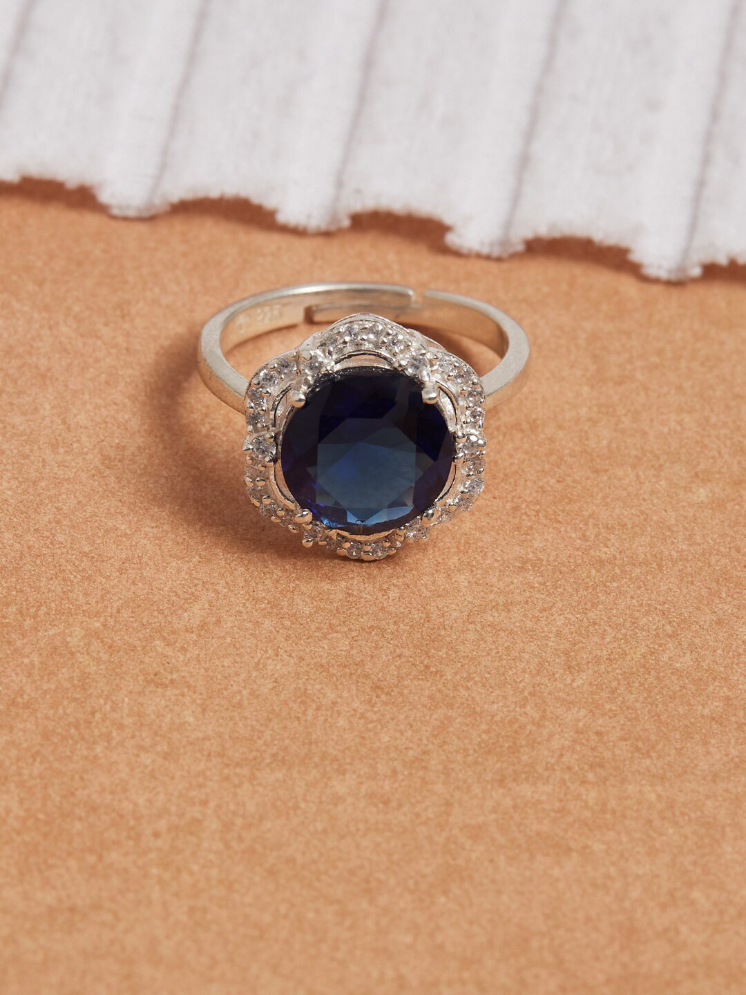 

Studio Voylla 9.25 Sterling Silver Plated Blue Stone Studded Adjustable Finger Ring