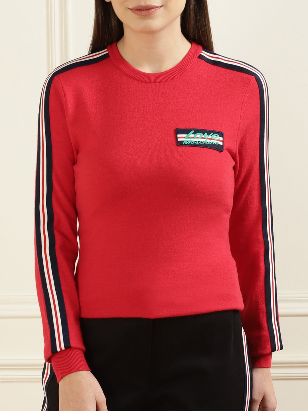

LOVE MOSCHINO Women Red & Black Striped Pullover