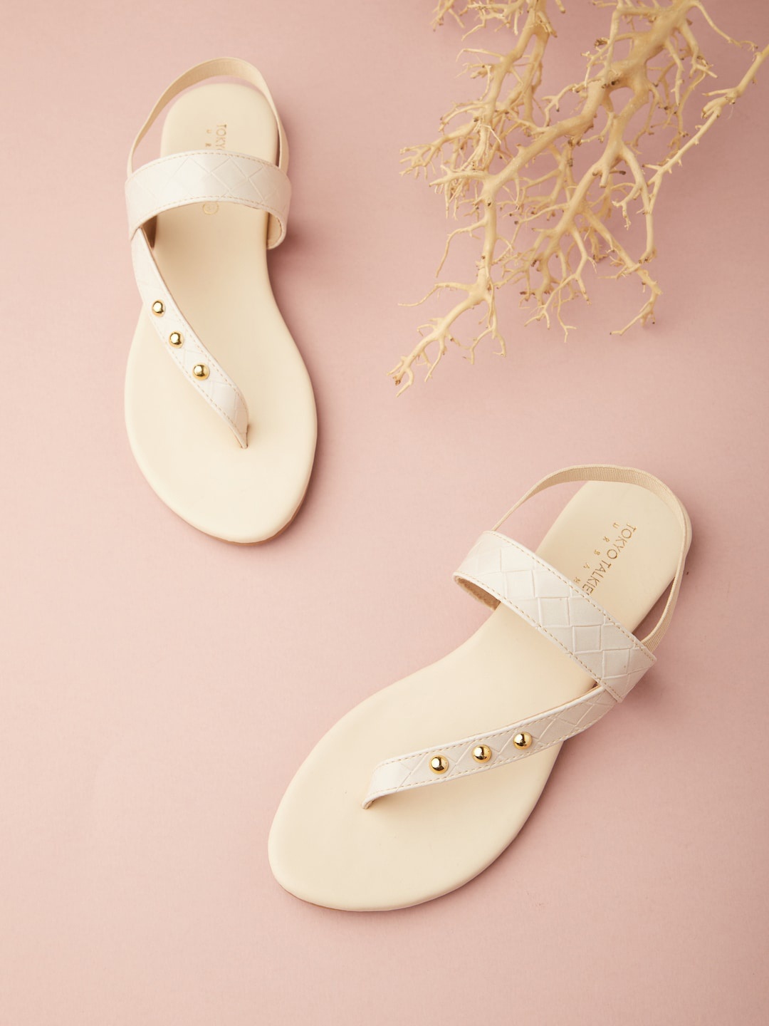 

Tokyo Talkies Women Cream-Coloured Embellished Open Toe Flats