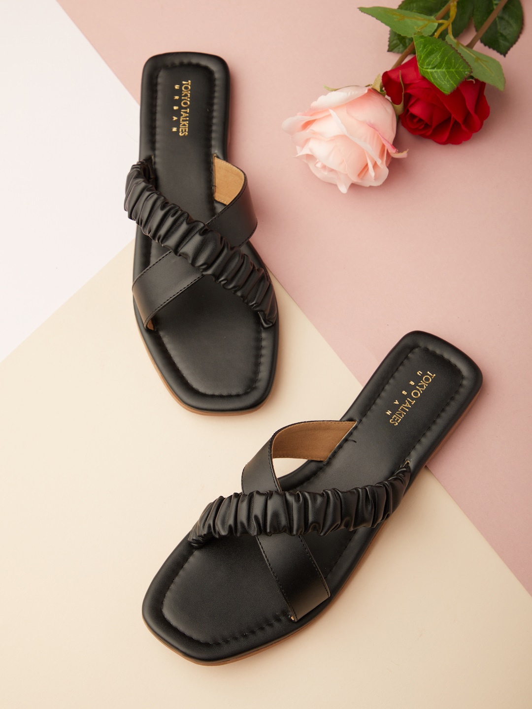 

Tokyo Talkies Women Black Open Toe Flats with Bows