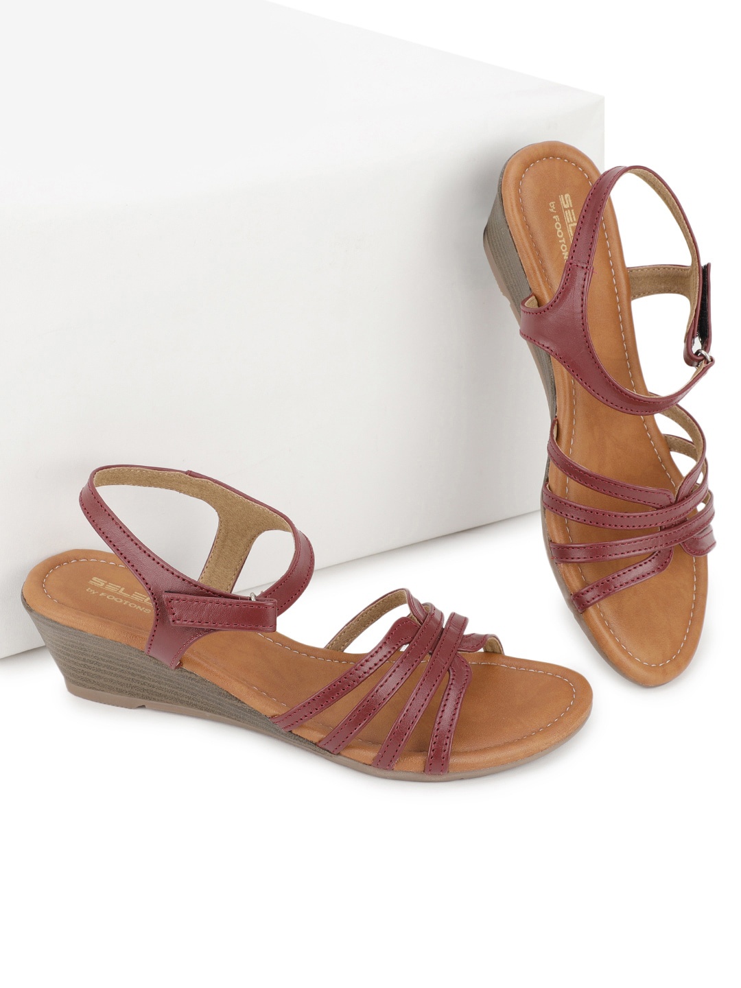 

FOOTONS Red Textured Leather Comfort Heels