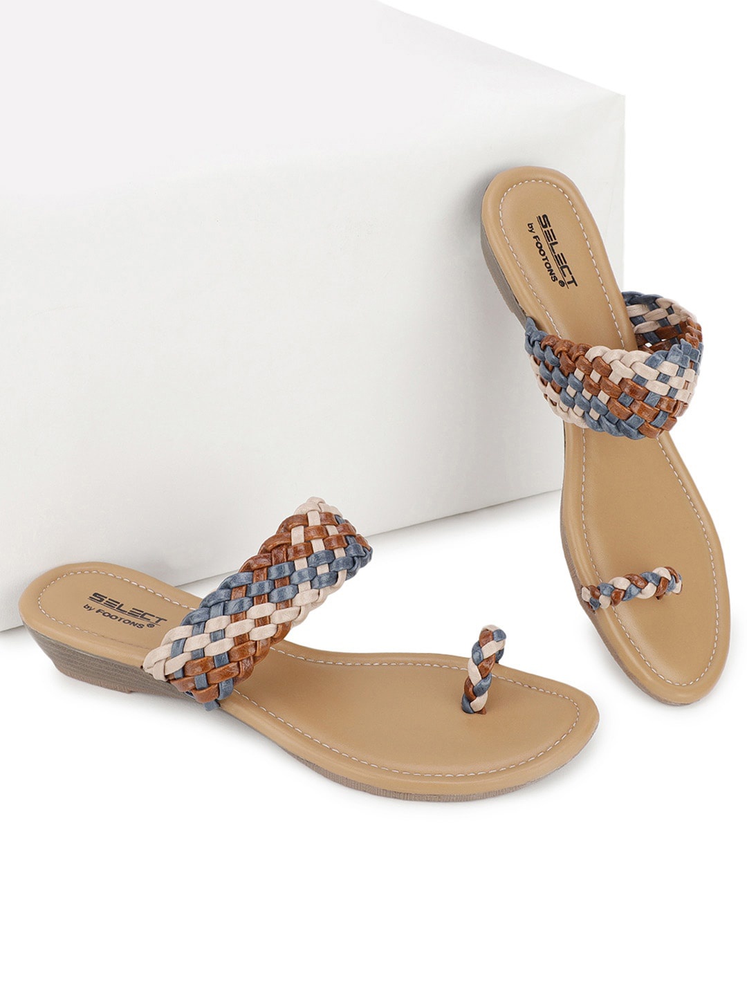 

FOOTONS Cream-Coloured & Brown Comfort Heels