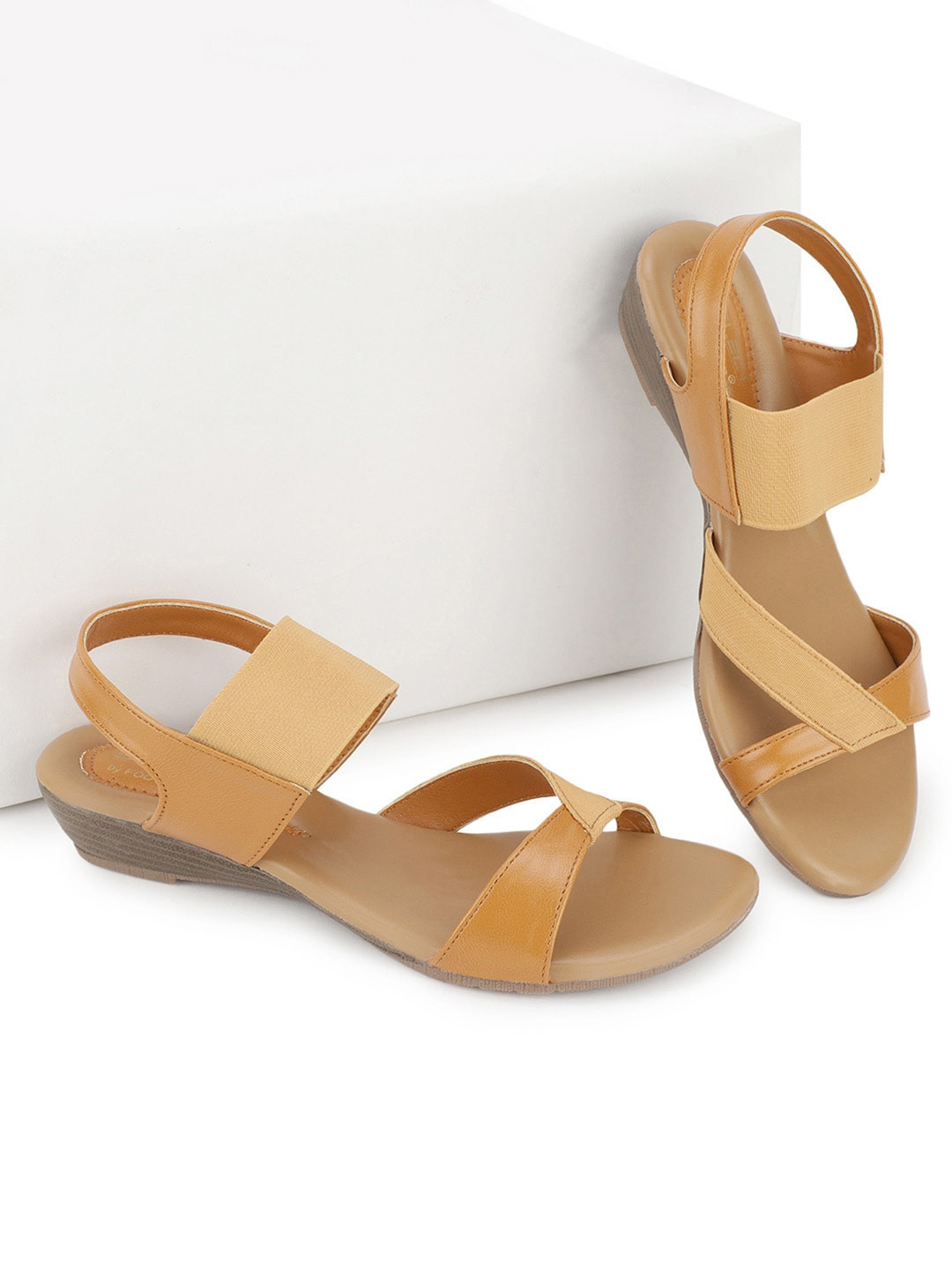 

FOOTONS Brown & Beige Colourblocked Leather Comfort Heels