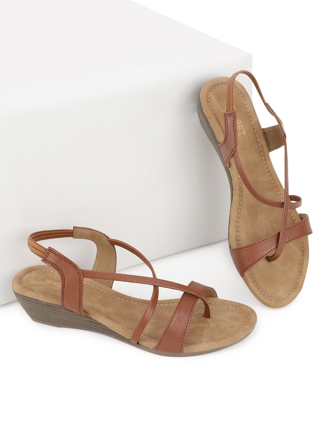 

FOOTONS Brown Textured Comfort Heels