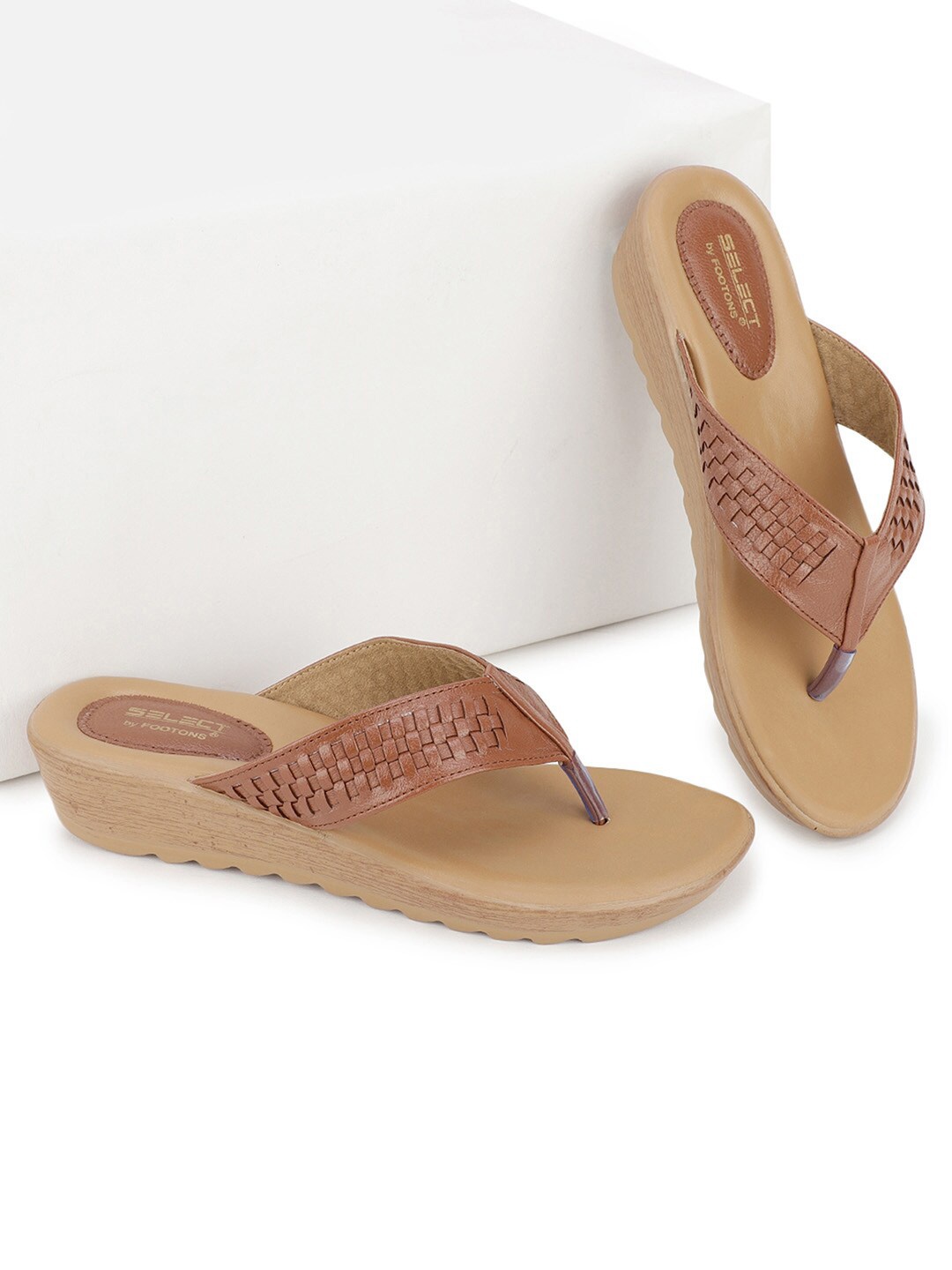 

FOOTONS Brown & Beige Leather Comfort Heels