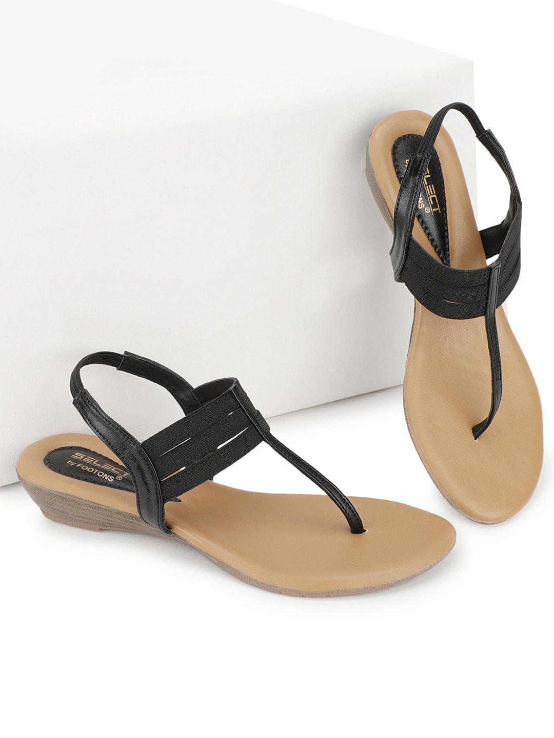 

FOOTONS Black & Beige Comfort Heels