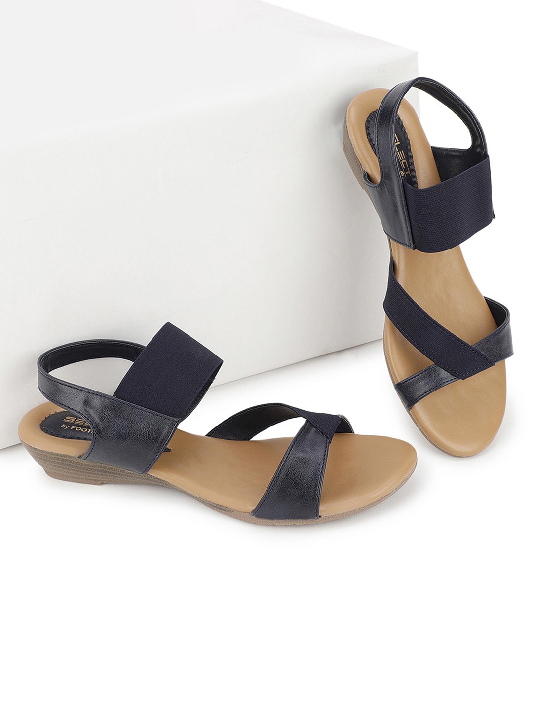 

FOOTONS Leather Wedge Heels, Navy blue
