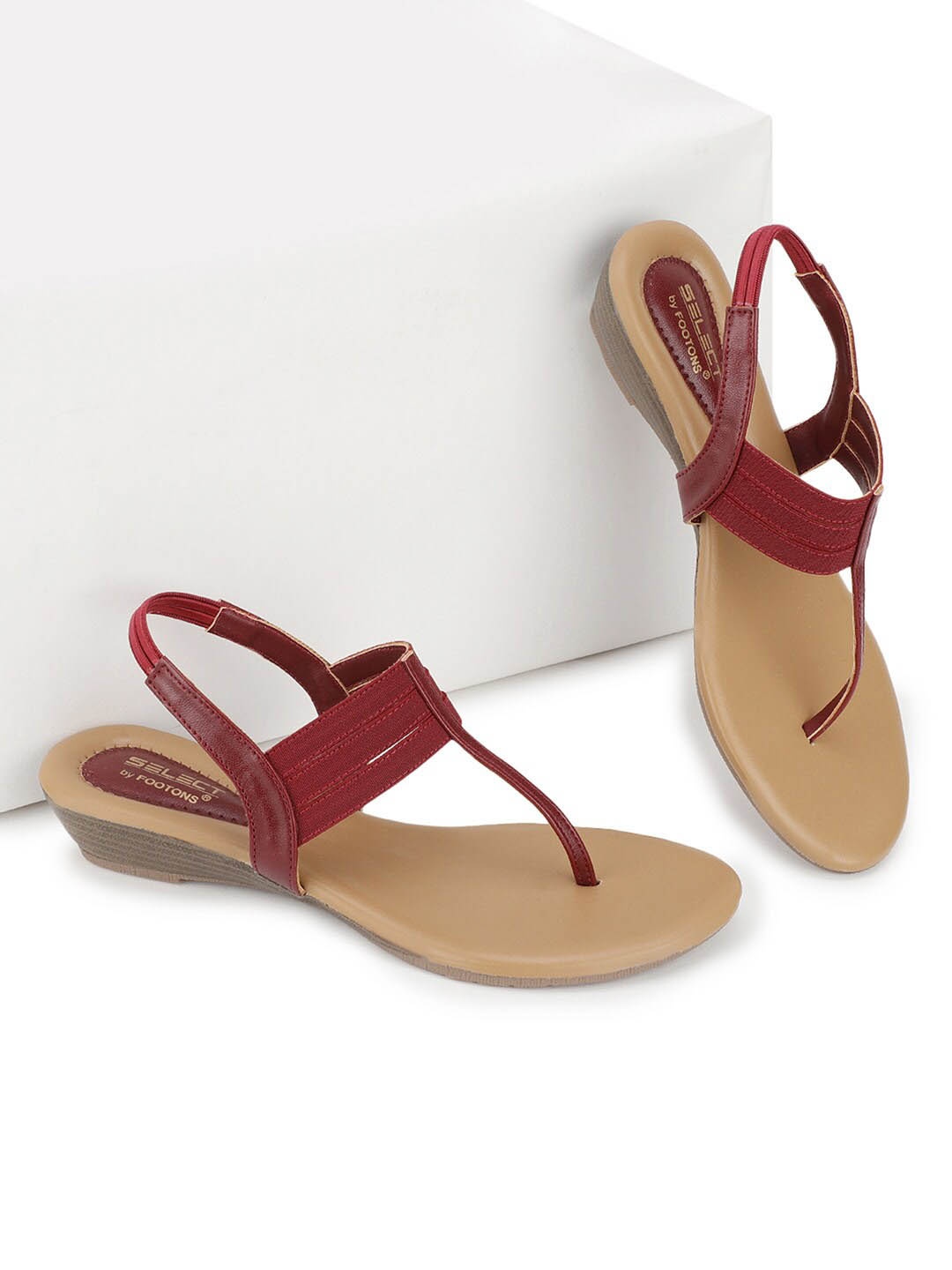 

FOOTONS Red & Beige Comfort Heels