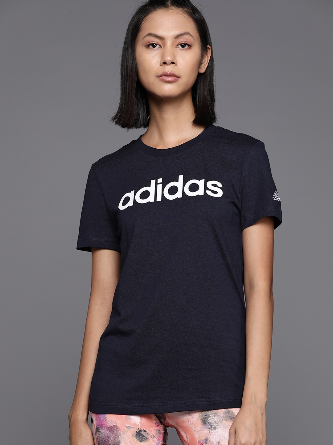 

ADIDAS Brand Logo Printed Pure Cotton Slim Fit T-shirt, Navy blue