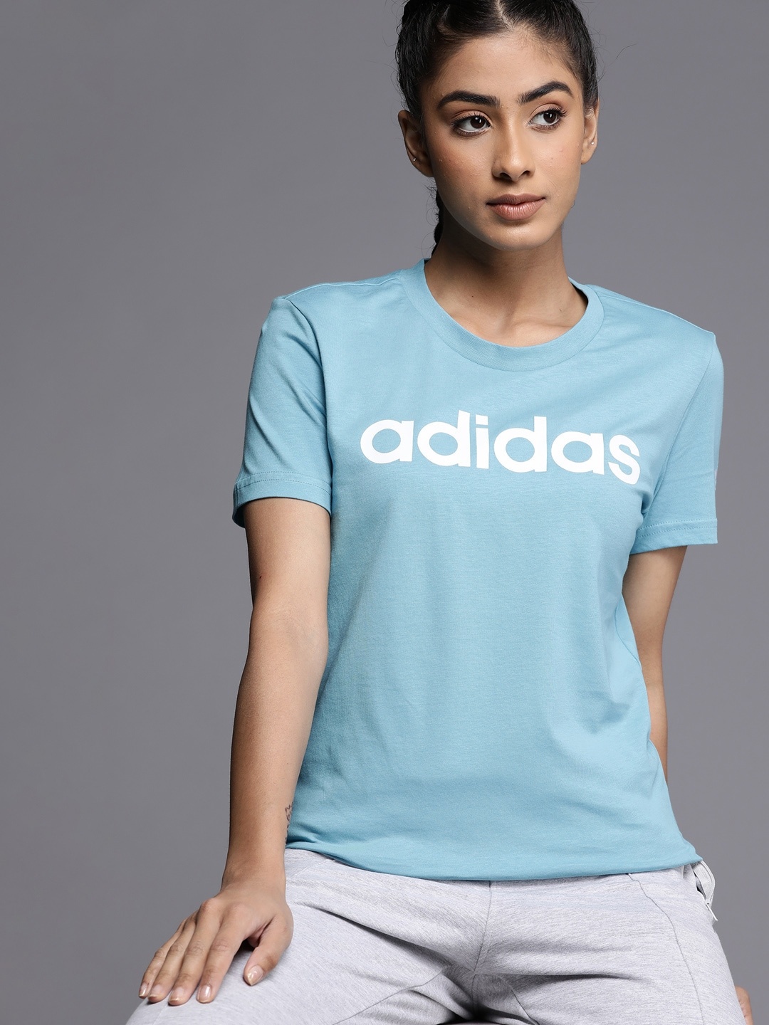

ADIDAS LIN Brand Logo Printed Slim Fit T-shirt, Blue
