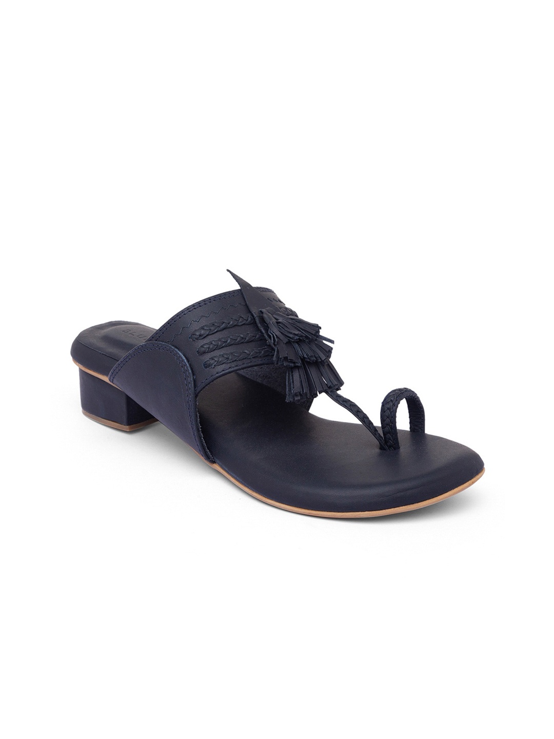 

BLUE BAKSA Navy Blue Leather Block Heels With Tassels