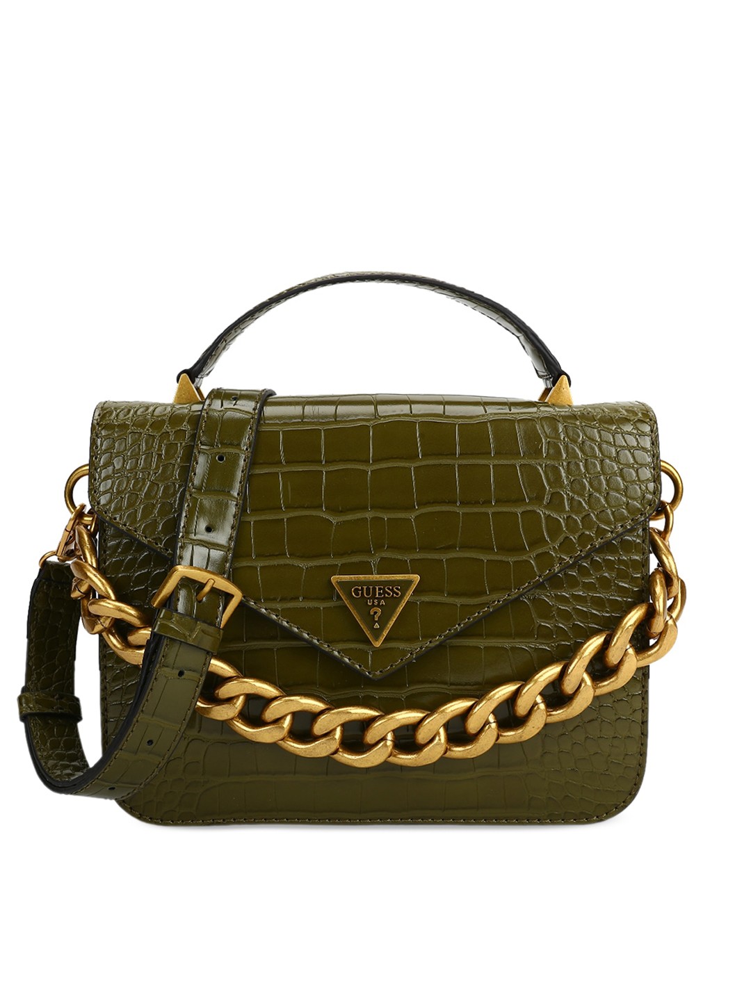 

GUESS Green Textured PU Structured Handheld Bag