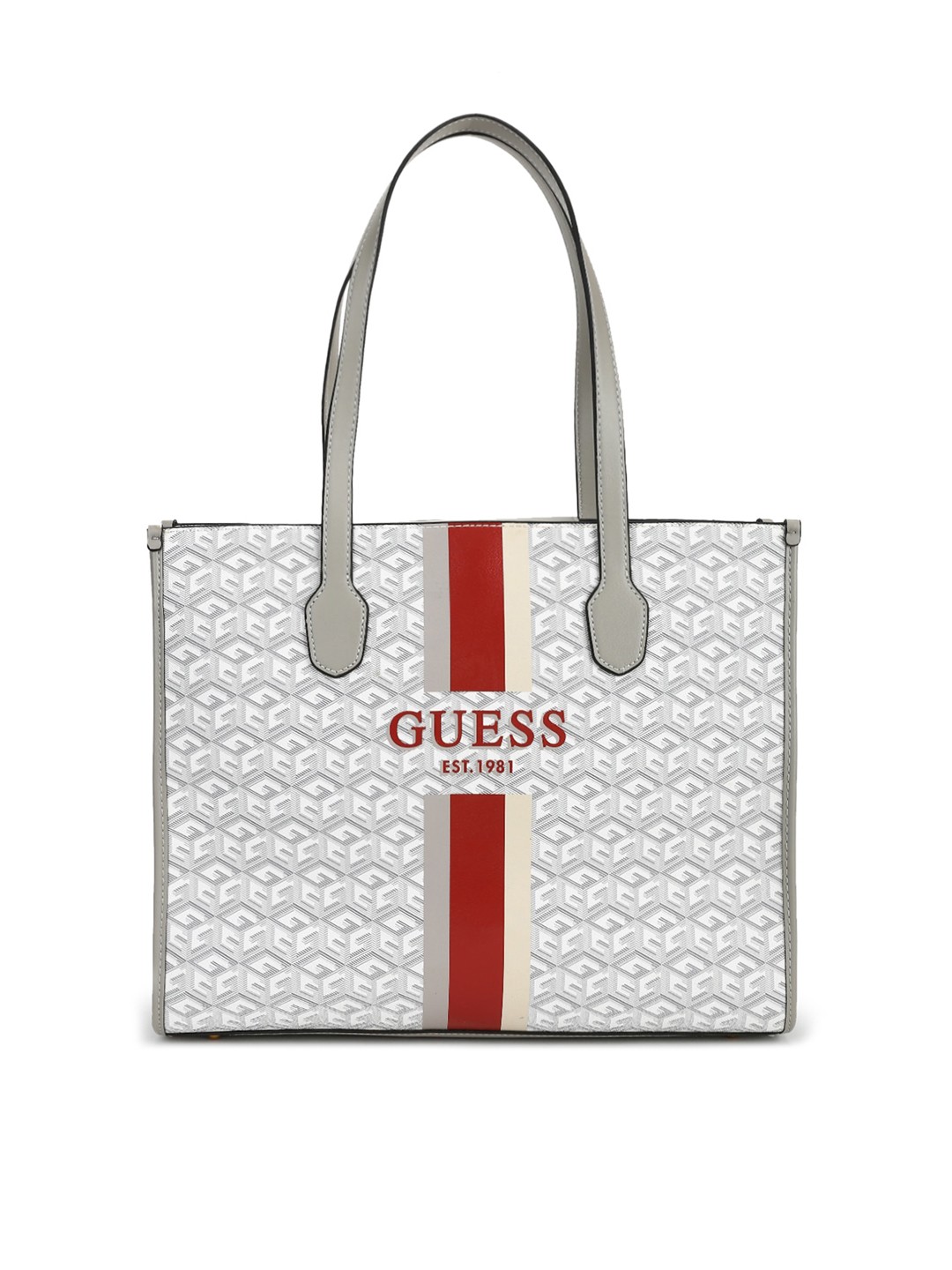 

GUESS Grey Geometric Printed PU Structured Handheld Bag