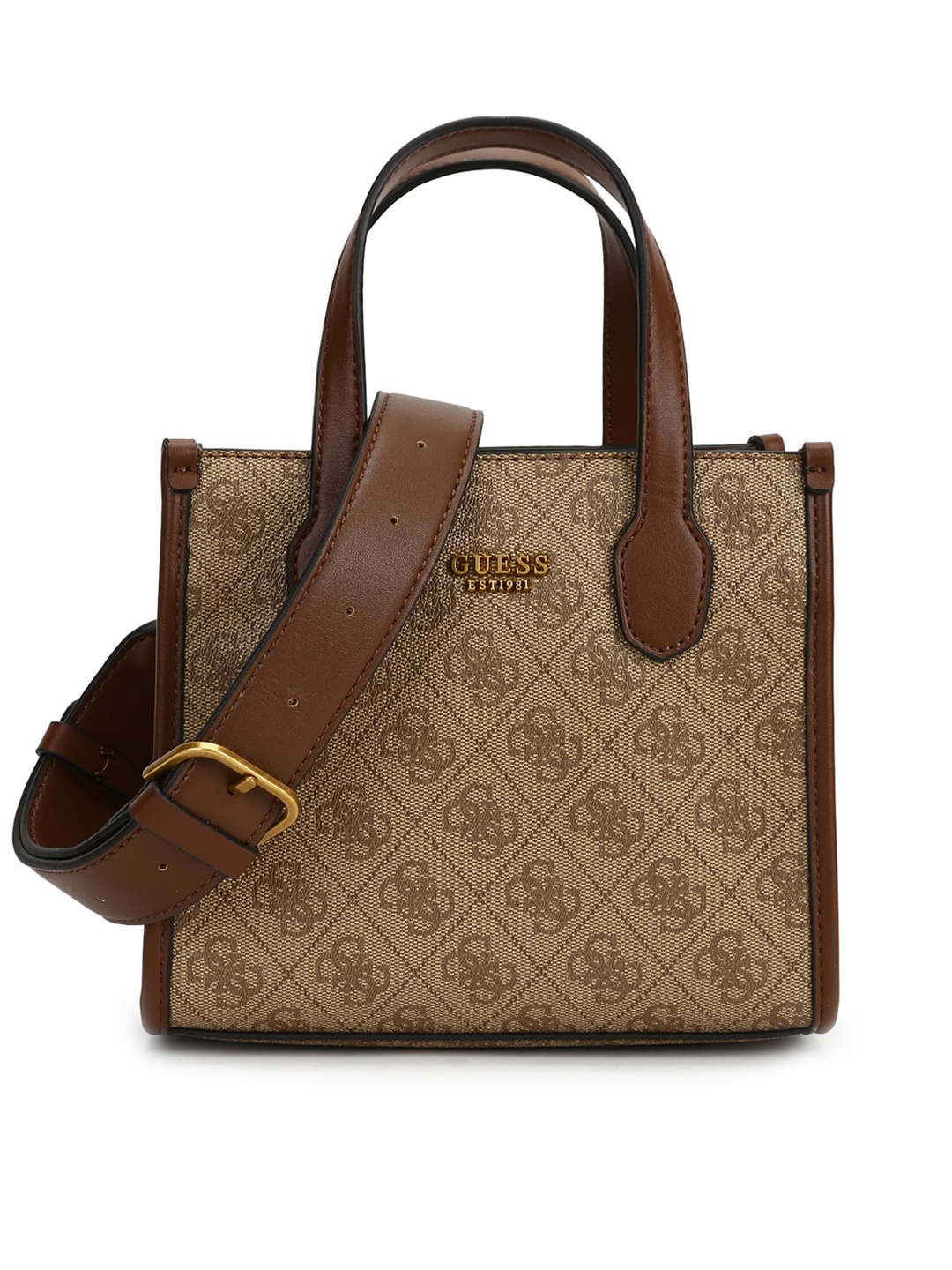 

GUESS Brown Textured PU Structured Handheld Bag with Quilted