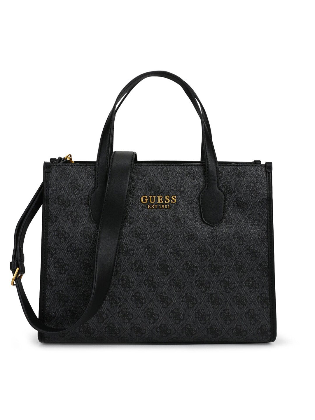 

GUESS Black Printed PU Structured Handheld Bag with Tasselled