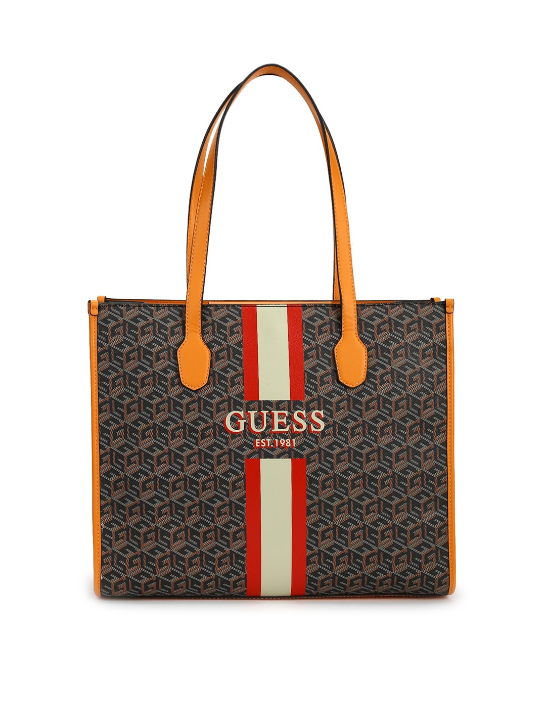 

GUESS Grey Melange Geometric Printed PU Structured Shoulder Bag