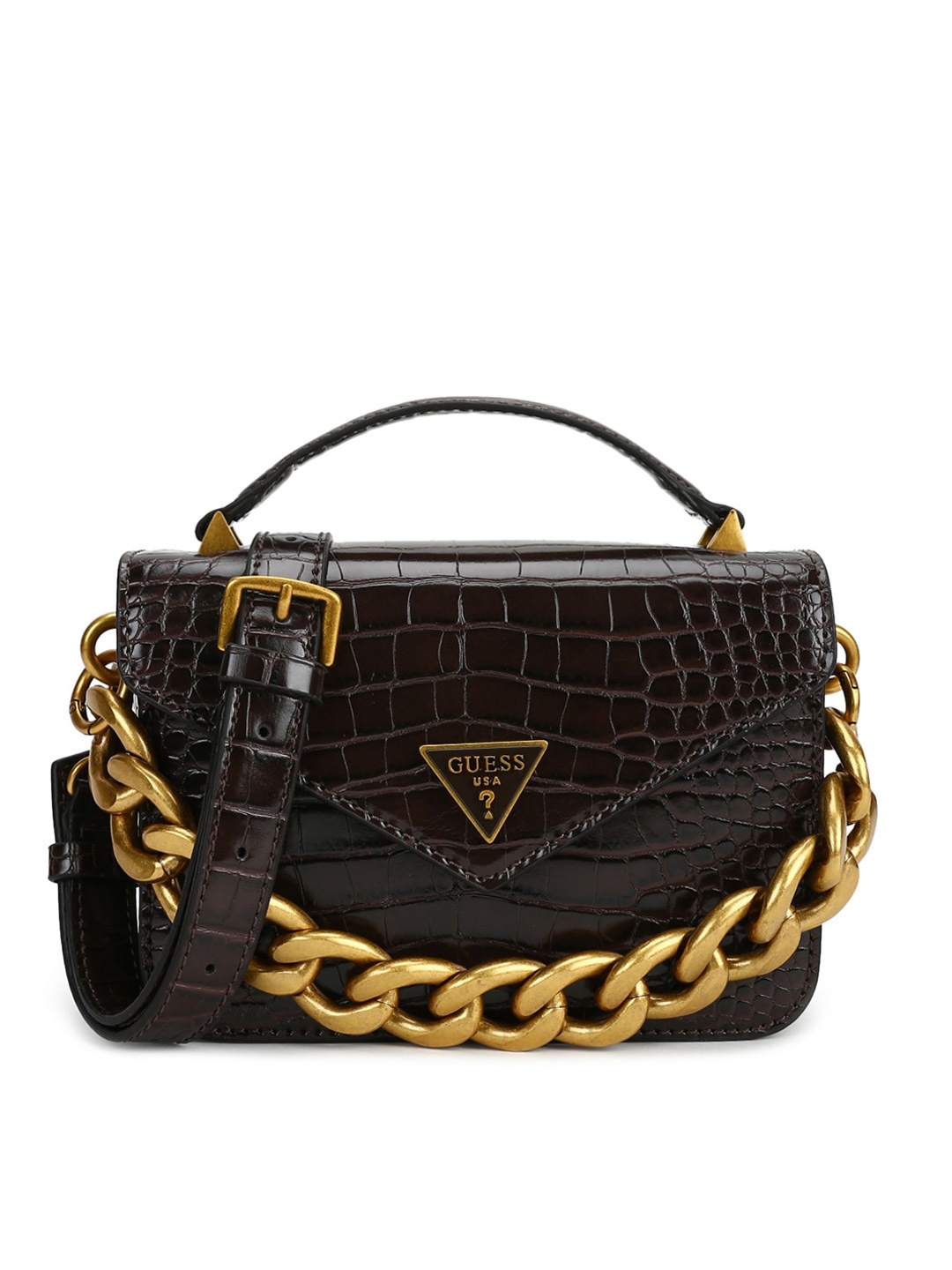 

GUESS Brown Animal Textured PU Structured Satchel