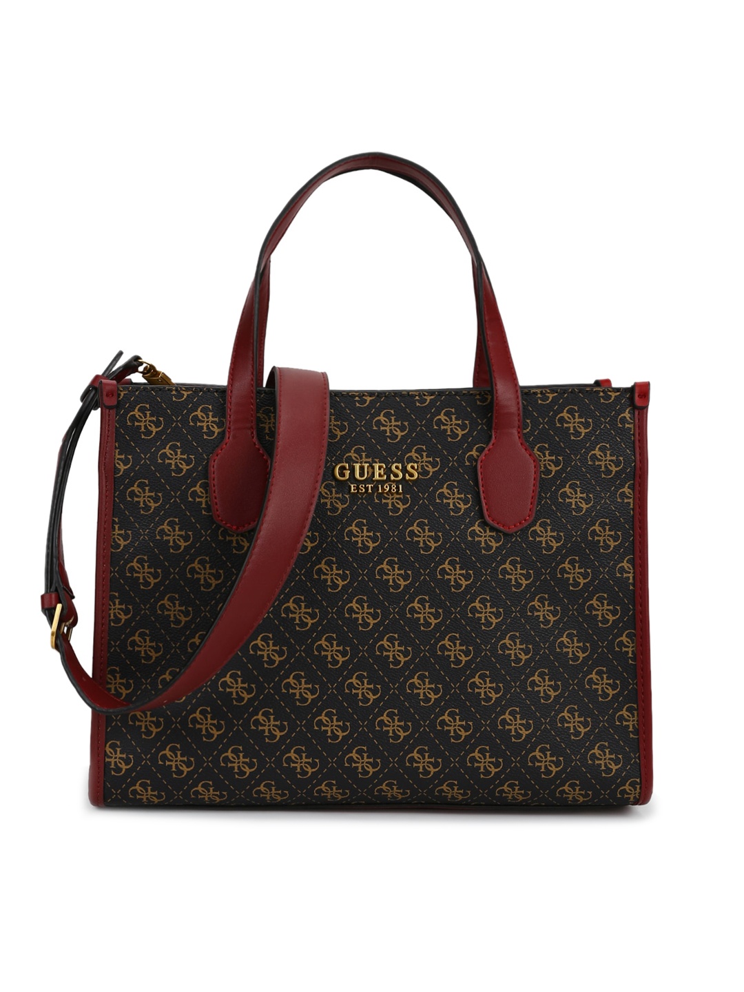 

GUESS Brown Printed Structured Handheld Bag