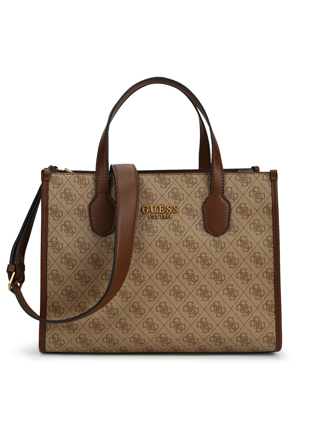 

GUESS Brown Printed Structured Handheld Bag