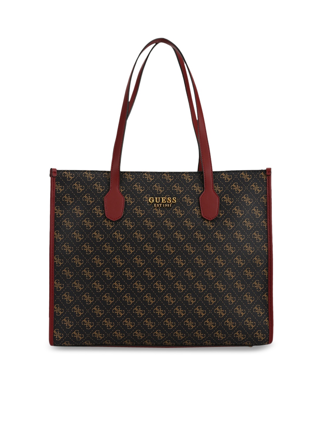 

GUESS Black Printed Structured Handheld Bag
