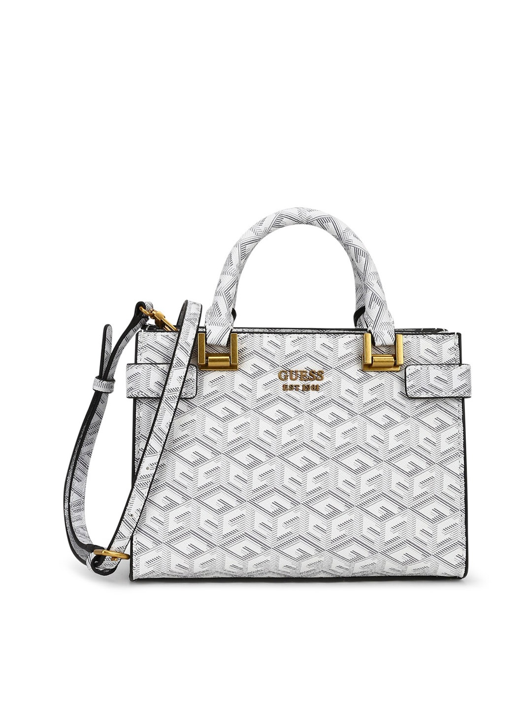 

GUESS Grey Geometric Printed PU Structured Handheld Bag