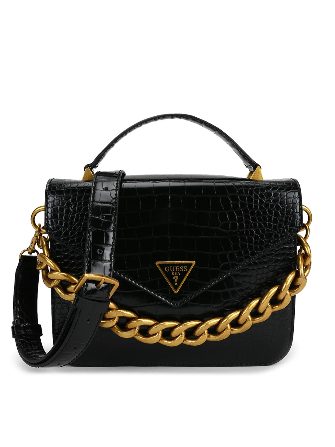 

GUESS Black Textured PU Structured Sling Bag