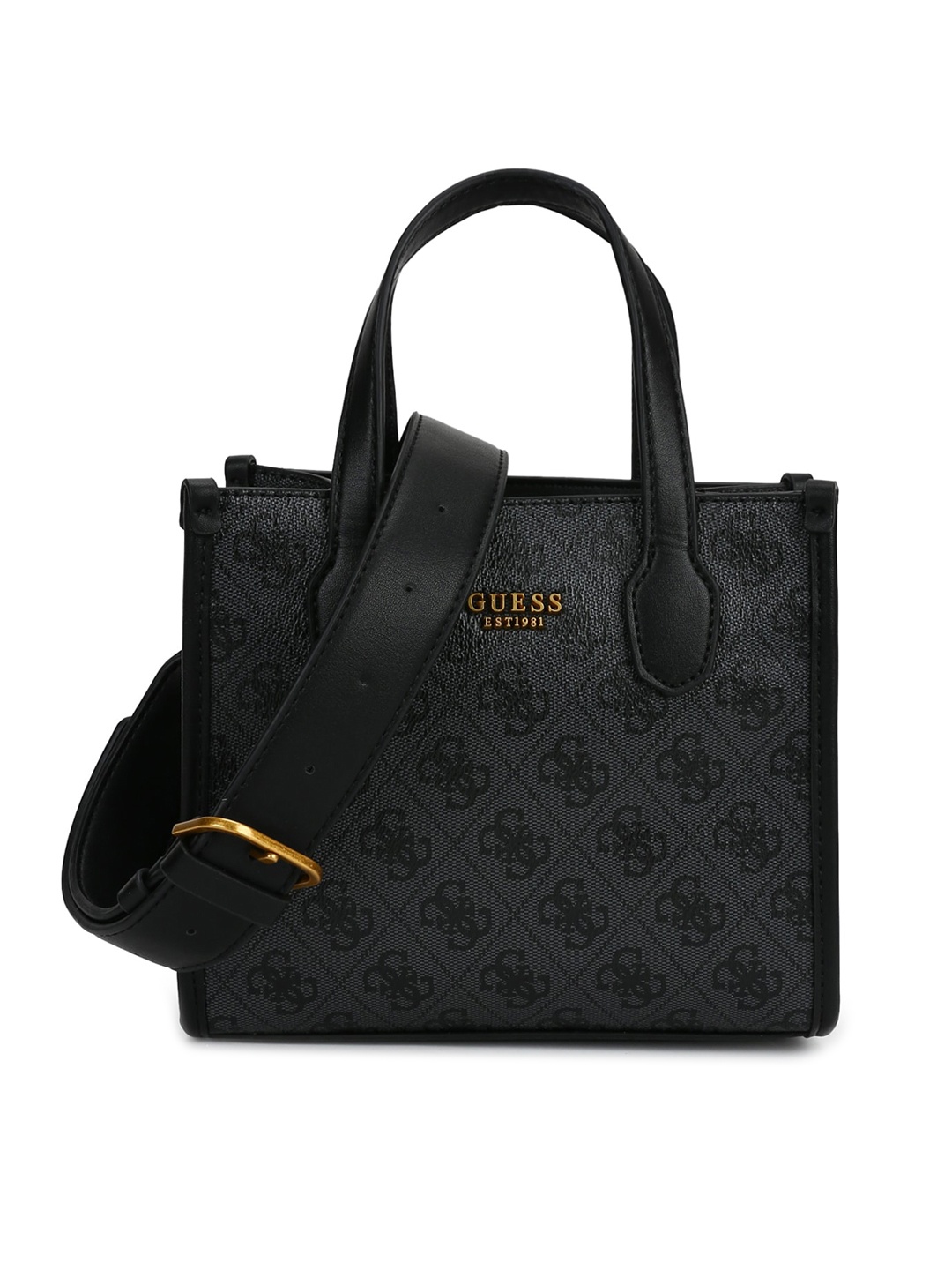 

GUESS Black Textured PU Structured Handheld Bag