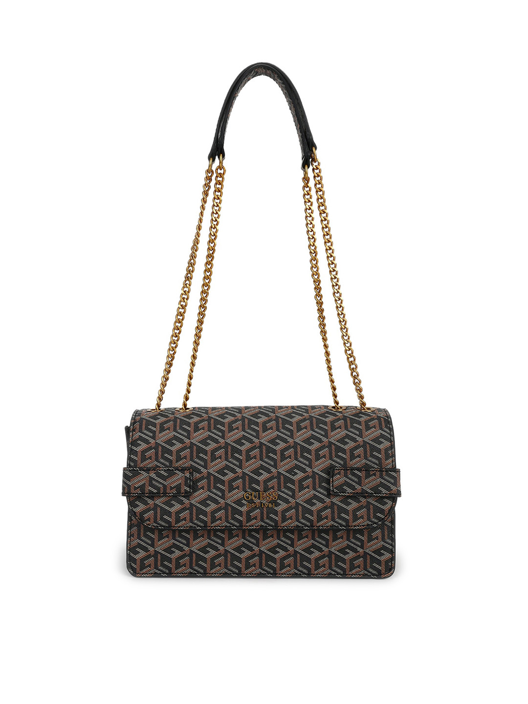 

GUESS Black Geometric PU Structured Shoulder Bag