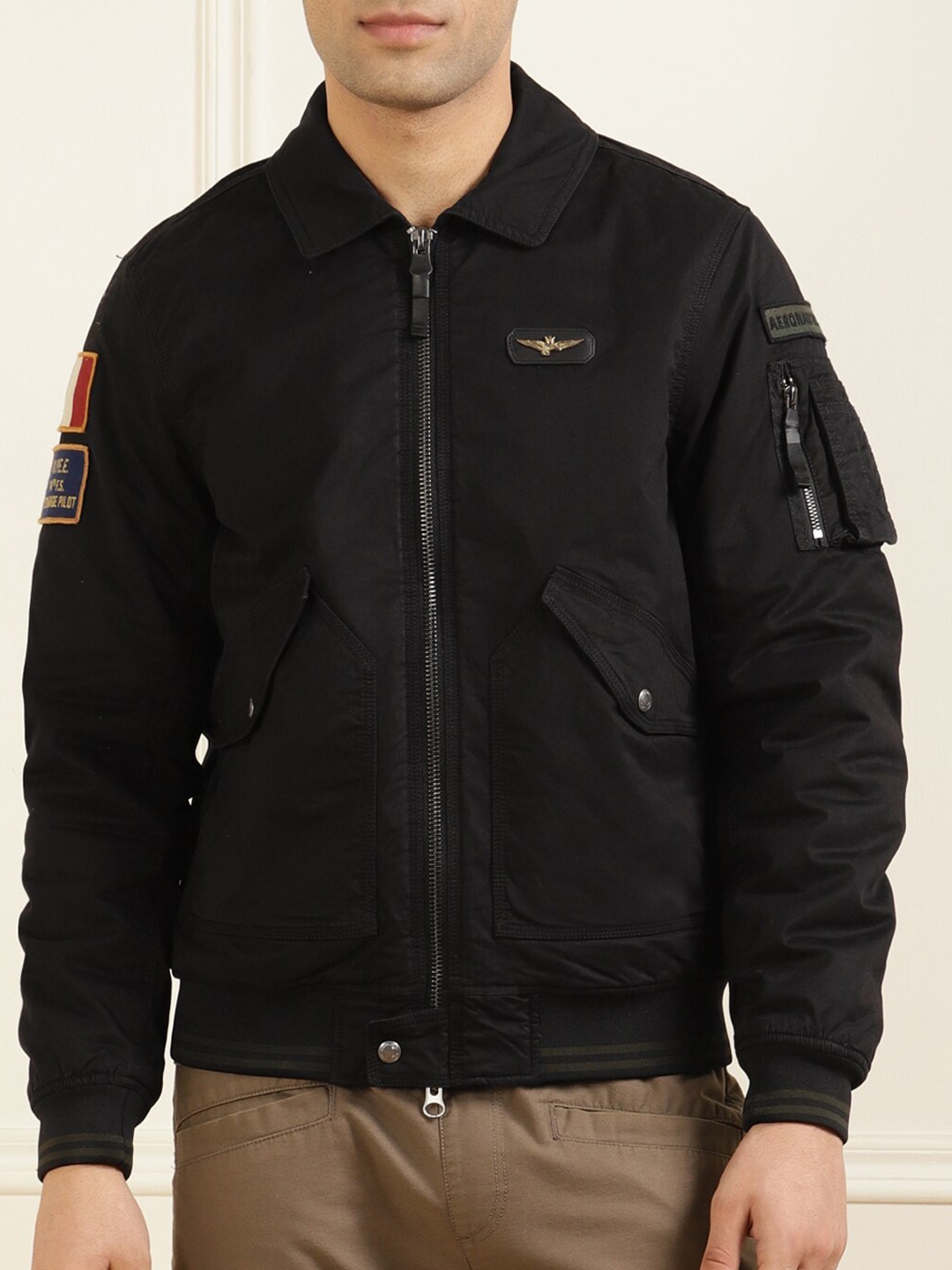 

Aeronautica Militare Men Black Solid Open Front Jacket