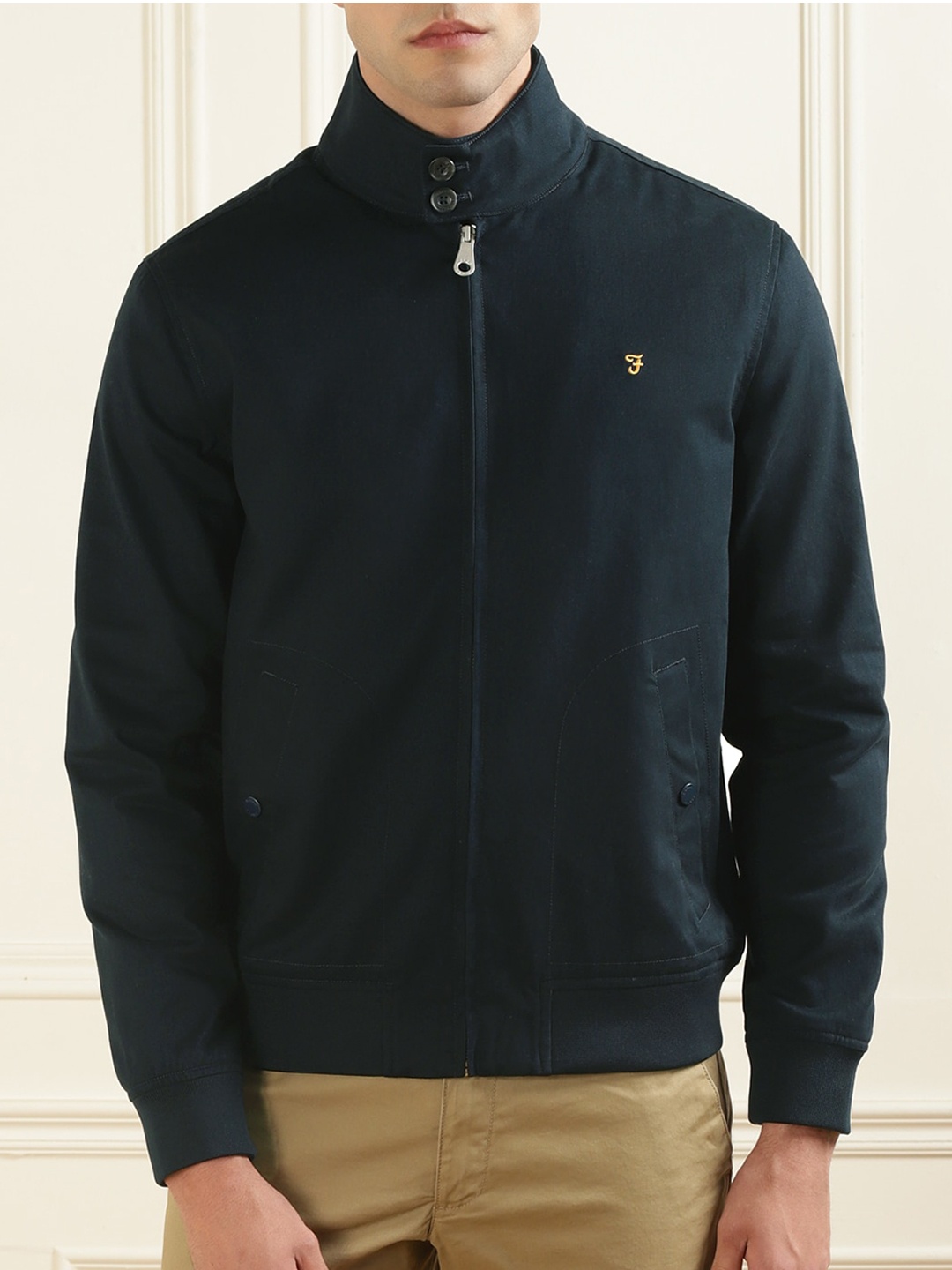 

Farah Men Navy Blue Solid Pure Cotton Tailored Jacket