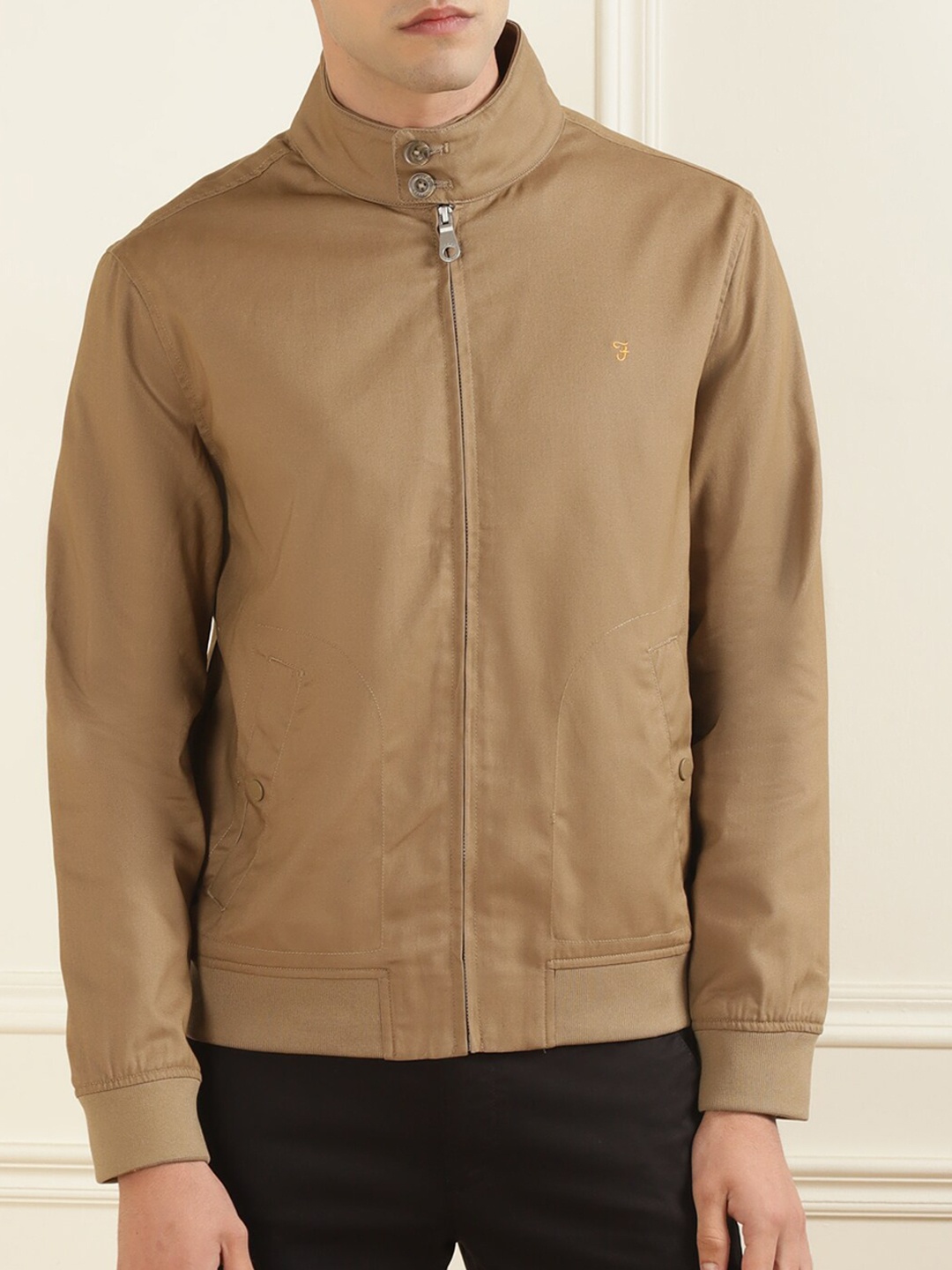 

Farah Men Beige Solid Pure Cotton Tailored Jacket