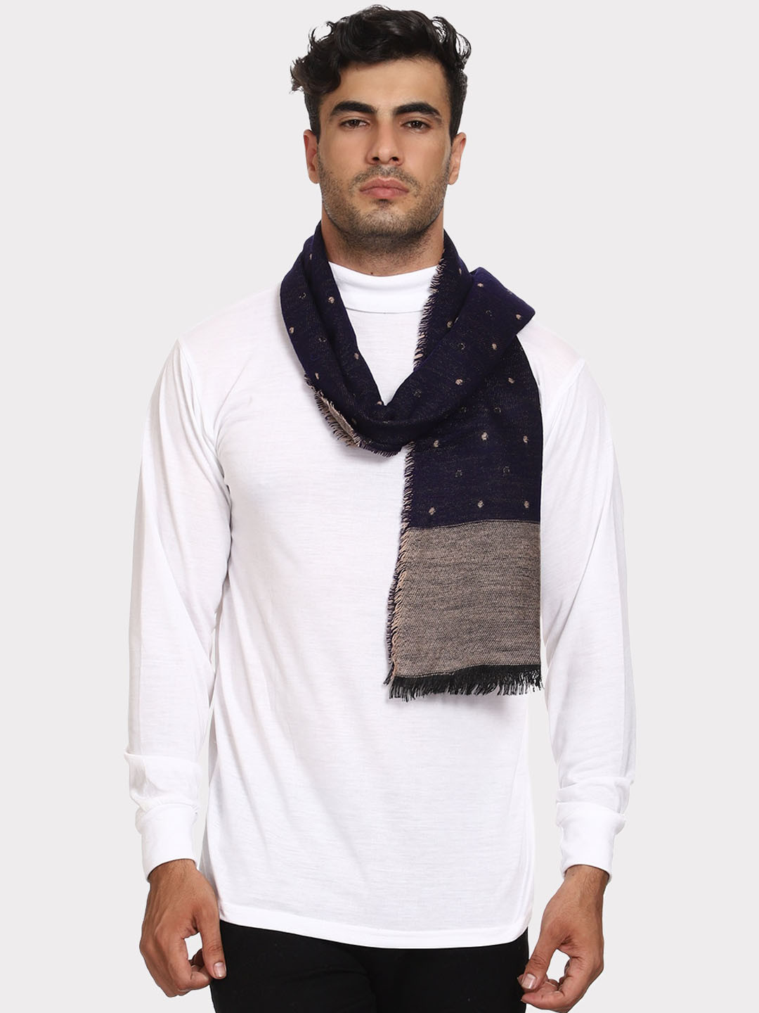 

WEAVERS VILLA Men Navy Blue Woven Design Acrylic Mufflers