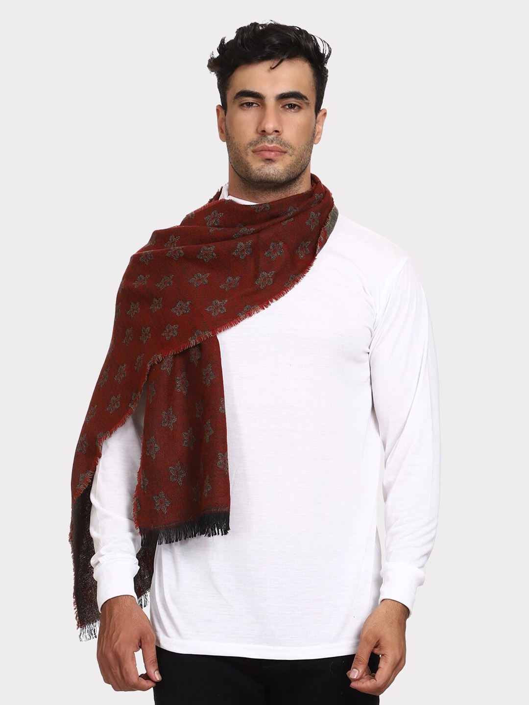 

WEAVERS VILLA Men Red Woven Design Acrylic Mufflers