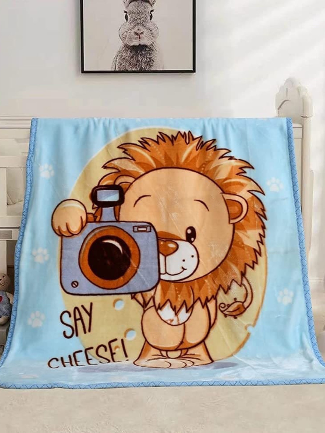 

Butterthief Blue & Brown Cartoon Characters Mild Winter 400 GSM Single Bed Blanket