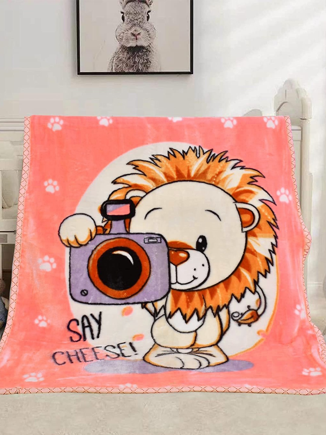 

Butterthief Peach-Coloured & White Cartoon Characters Mild Winter 400 GSM Single Bed Blanket