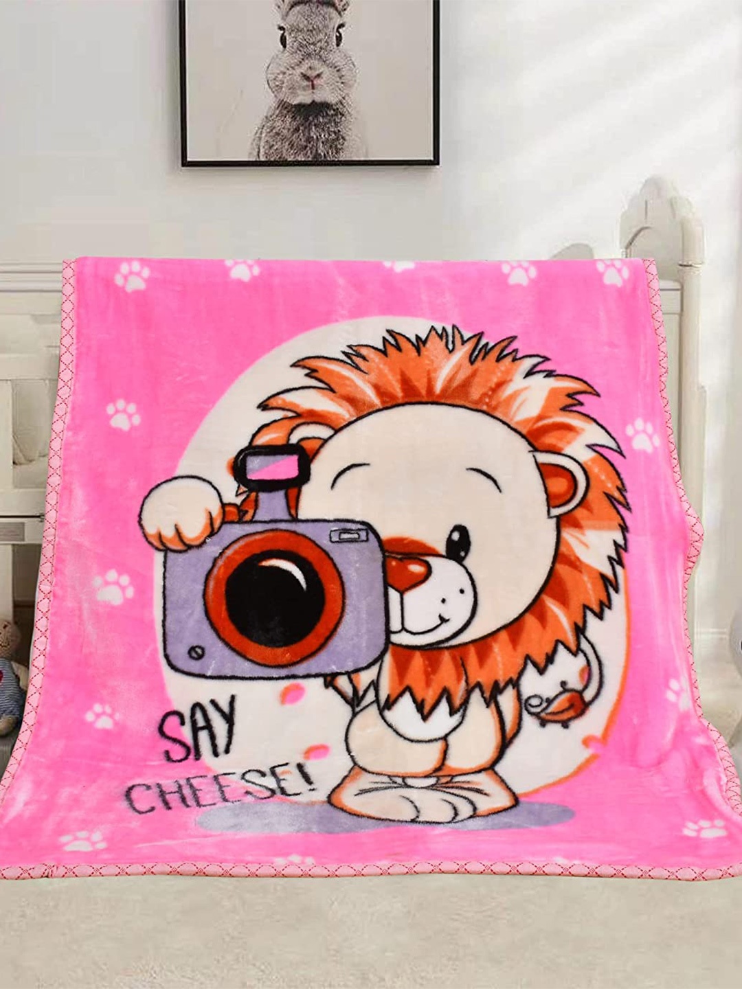 

Butterthief Pink & White Cartoon Characters Mild Winter 400 GSM Single Bed Blanket