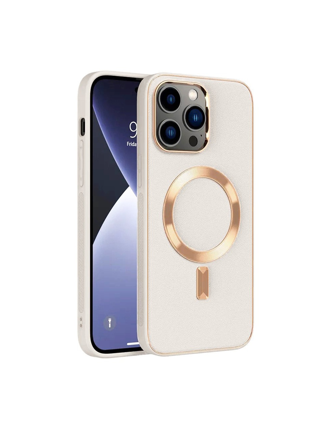 

Karwan White & Gold-Color Apple iPhone 12 Pro Leather Back Case Cover
