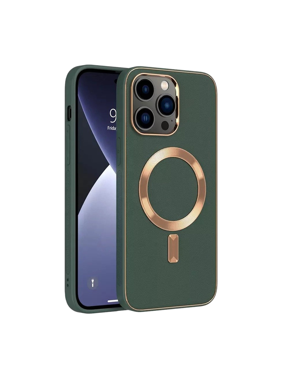 

Karwan Green & Gold-Color Apple iPhone 12 Pro Max Leather Back Case Cover