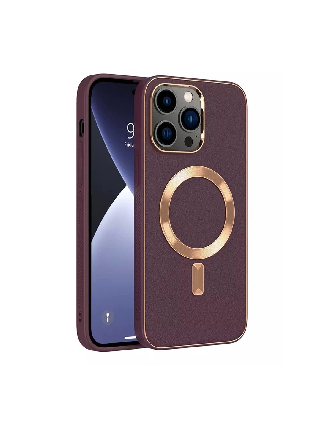 

Karwan Red & Gold-Color Apple iPhone 12 Pro Leather Back Case Cover