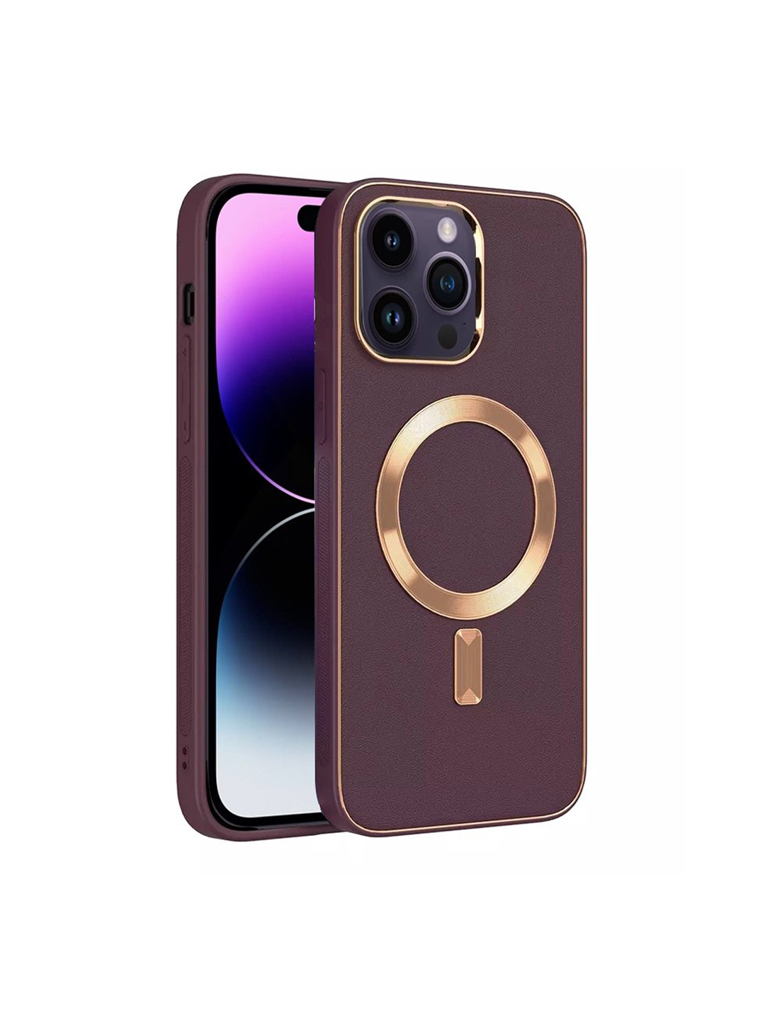 

Karwan Purple & Gold-Toned Leather Back Case Cover for Apple iPhone 14PRO