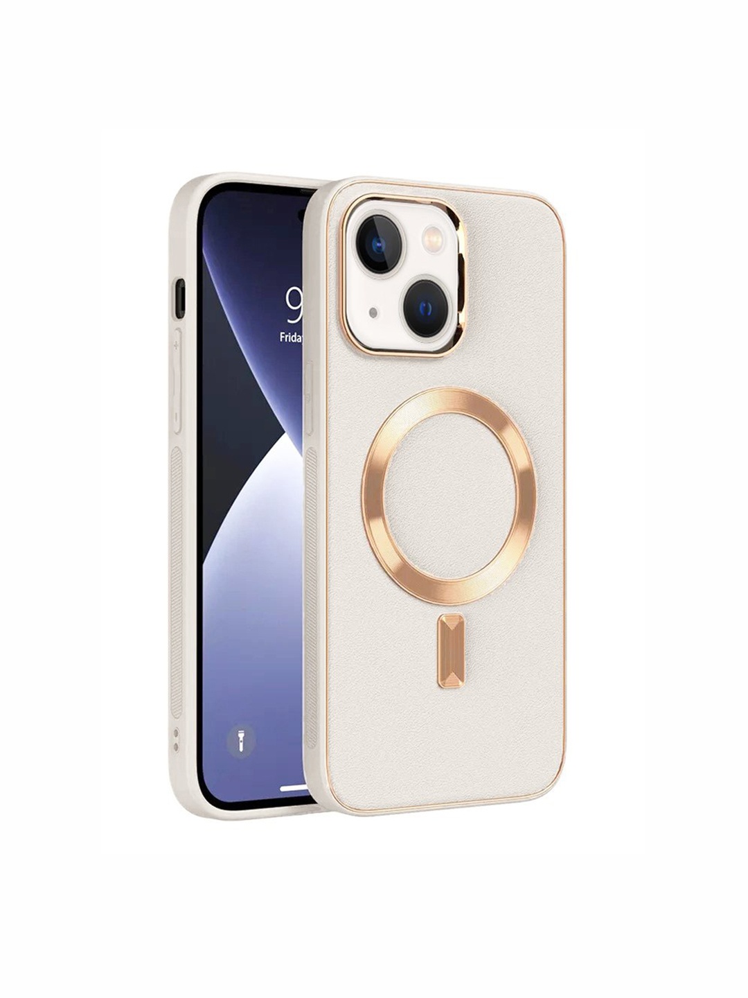 

Karwan White & Gold-Color Apple iPhone 13 Leather Back Case Cover