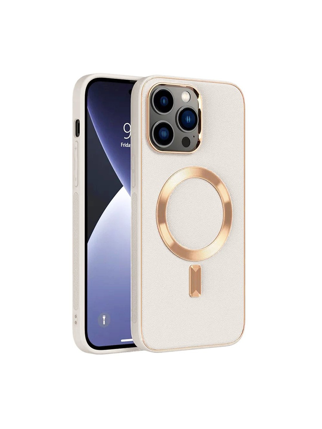 

Karwan Gold-Toned & White iPhone 13 Pro Max Leather Phone Back Case