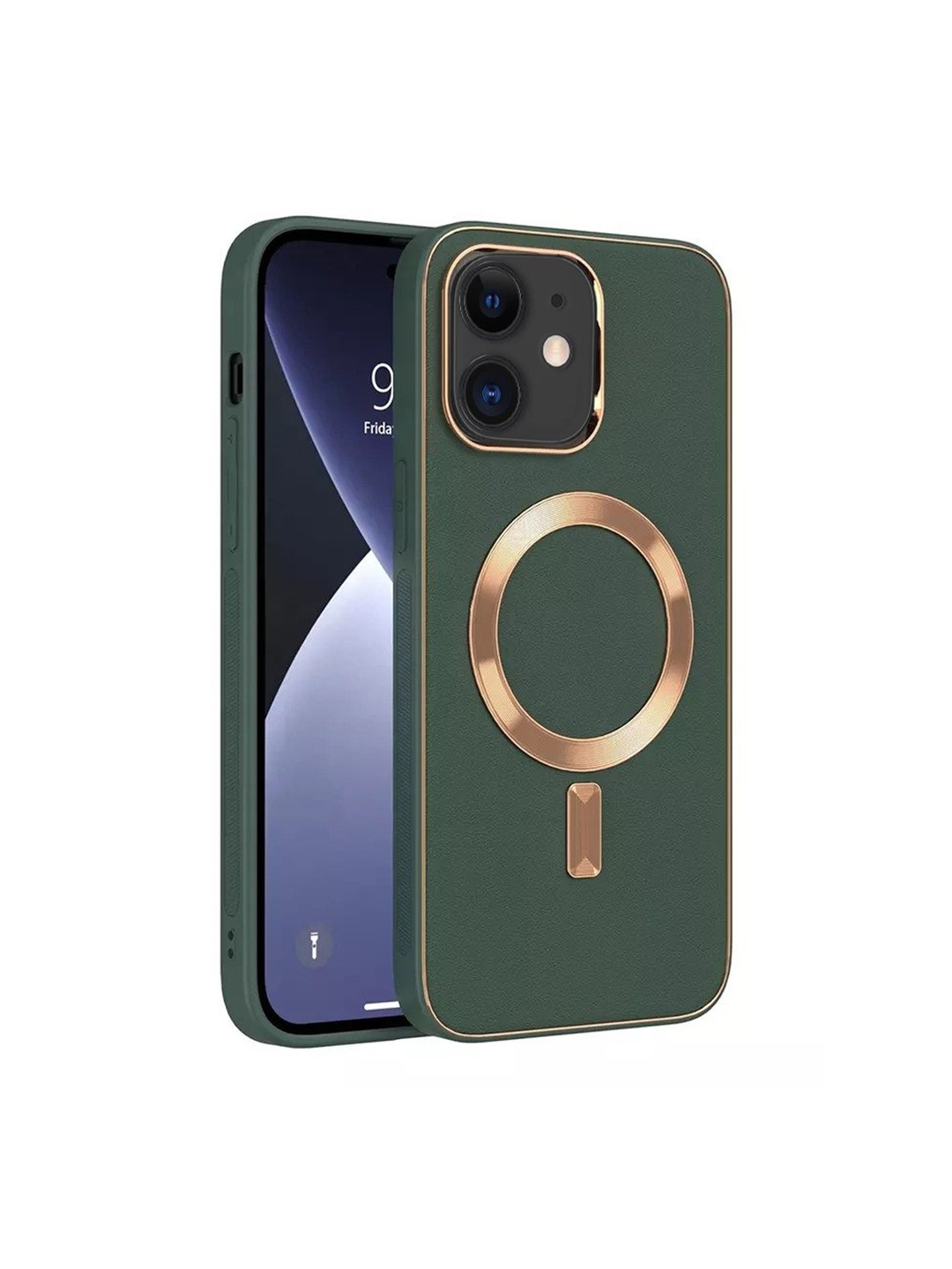 

Karwan Green & Gold-Toned Leather iPhone 11 Phone Back Case