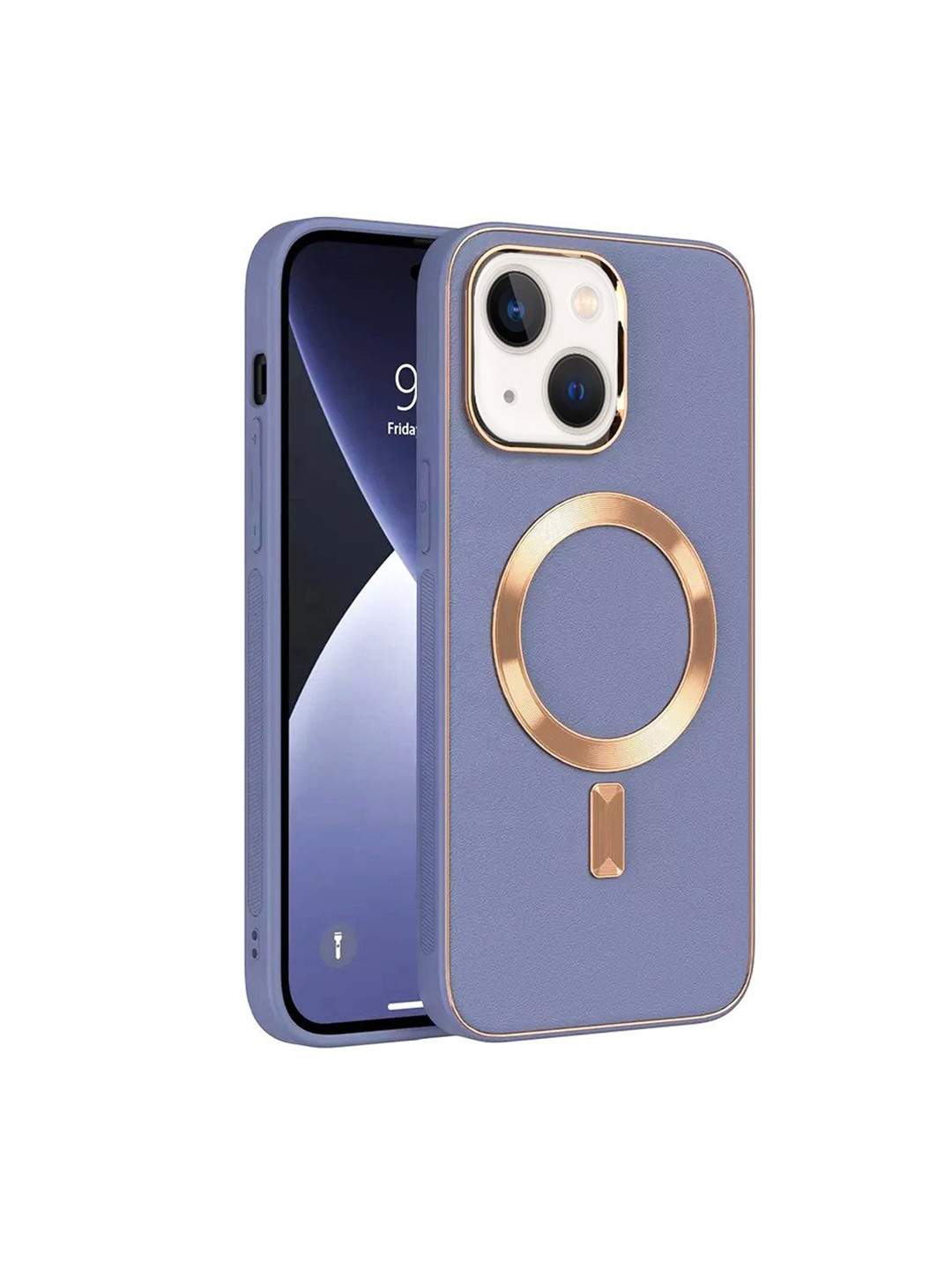 

Karwan Purple & Gold-Color Apple iPhone 13 Leather Back Case Cover