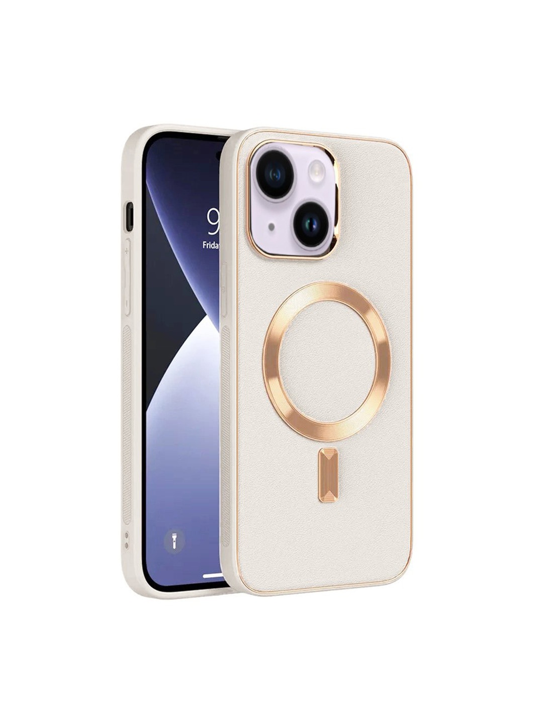 

Karwan Gold-Toned iPhone 14 PLUS Leather Phone Back Cover
