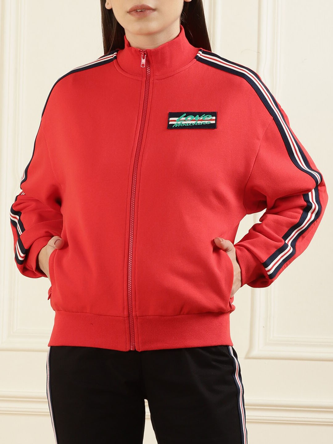 

LOVE MOSCHINO Women Red Stripe Taping Sporty Jacket