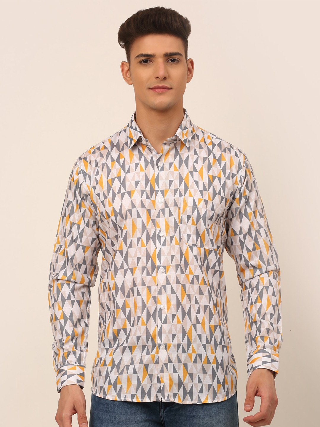 

JAINISH Men Off White & Grey Printed Cotton Casual Shirt